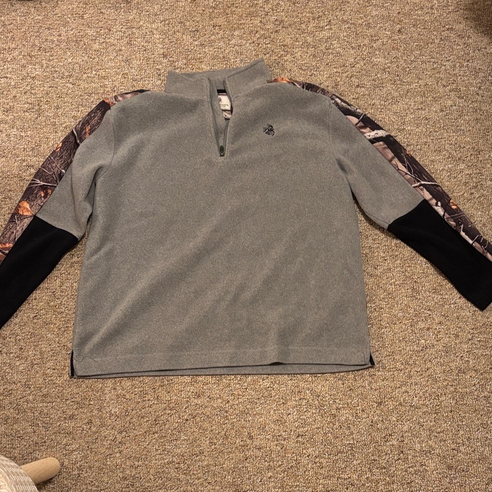 Legendary Whitetails Gray Zip-Up Sweater with Camouflage Sleeves